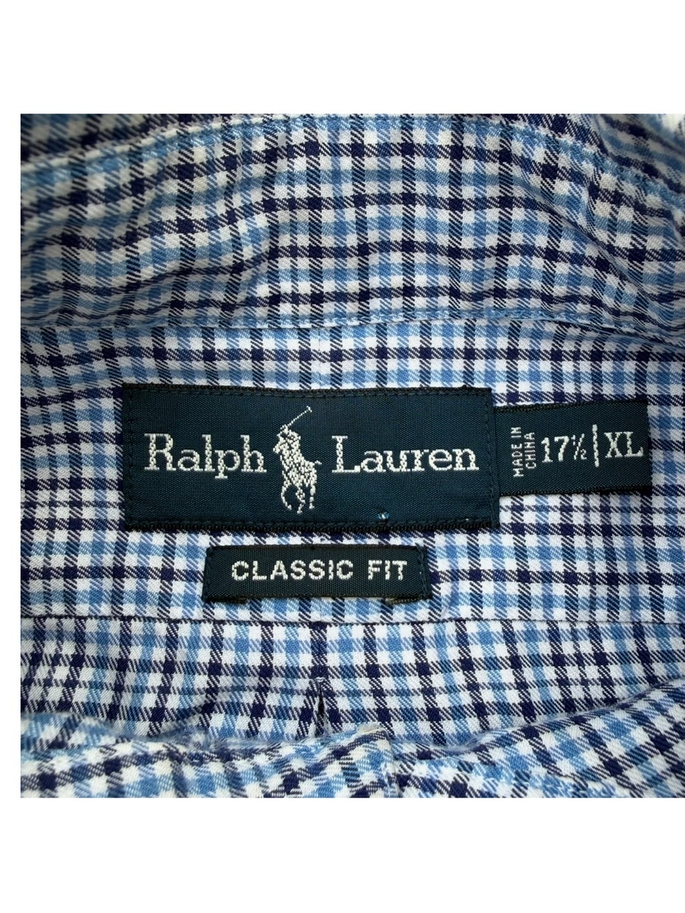 Ralph Lauren Long Sleeve Button Down Shirt Size 17.5 XL Classic Fit Blue Plaid - Picture 8 of 10